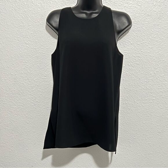 Vince Black Popover Sleeveless Relaxed Split Hem Tunic Shell Blouse Tank M - Picture 1 of 10